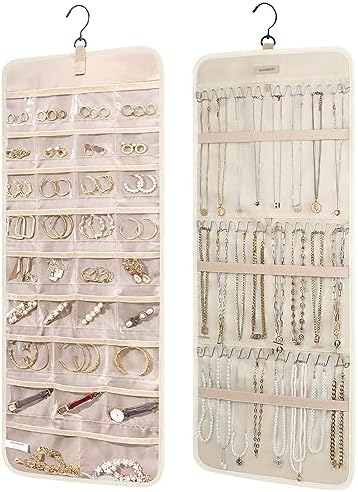 BAGSMART Hanging Jewelry Organizer Necklace/Earring/Ring 2-Sided L Beige by BAGSMART