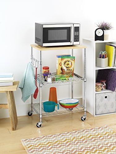Whitmor Supreme Microwave Cart with Locking Wheels - Chrome with Food Safe Cutting Board 16 x 22.5 x 34 inches - Image 3