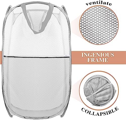 Collapsible Pop Up Laundry Hamper, Extra Large Mesh Foldable Laundry Basket, 28" x 16" x 16", 2 Pack (Black + Grey) - Image 4