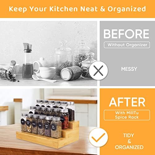 Bamboo Spice Rack Organizer for Cabinet 2 Pack - 3 Tier Countertop Step Shelf, Seasoning Storage Stand for Kitchen Pantry, Spice Holder for Jars Bottles Cans (Natural) - Image 2