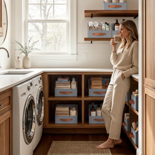 Homsorout Fabric Storage Bins for Organizing - 8 Pack Large Trapezoid Collapsible Storage Bins with Front Handle, Closet Organizers and Storage for Bedroom, Home Shelves, Small Spaces, Grey - Image 5