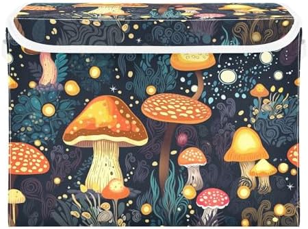 Mushrooms Storage Bins with Lids and Carrying Handle,Foldable Storage Boxes Organizer Containers Baskets Cube with Cover for Home Bedroom Closet Office by LLCxigua