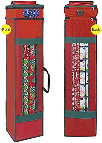 ProPik Wrapping Paper Storage Bag with Pocket and Handles Including Hanging Loop Heavy Duty Material with Clear Window 47 x 10 x 10 Inch Fits 40 Inch Long Rolls (Red, 1 Count) by ProPik