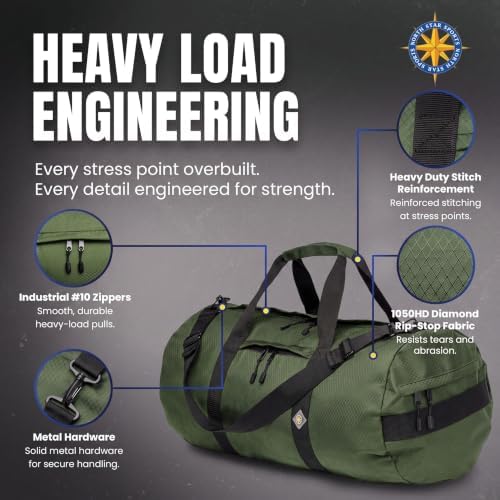 75L Travel Duffle Bag, Heavy Duty Ripstop Gym Weekender Bag, Forest Green - Image 6