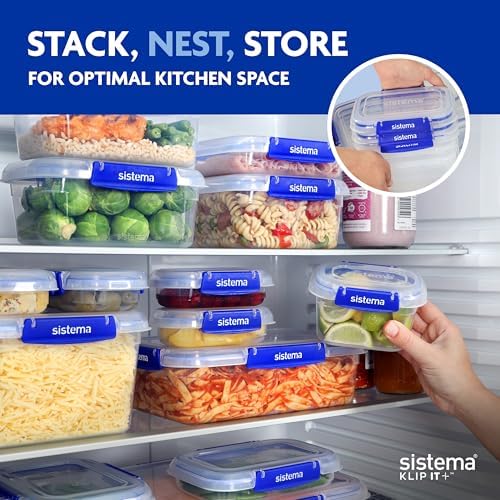 Sistema KLIP IT+ 3.35L Rectangle Food Storage Containers (3-Pack), Stackable & Airtight Food Boxes with Lids, Dishwasher, Freezer, & Microwave-Safe, BPA-Free, School Lunch Boxes - Image 6