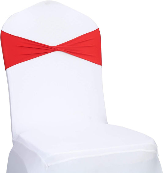 VDS Pack of 75 PCS | Red | Spandex Chair Sashes Bows Without Buckle | Stretch Elastic Banquet Universal Folding Chair Band Tie with for Wedding Party Conference Celebration Event Decoration