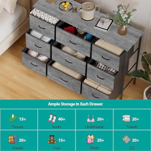 VASICAR Dresser for Bedroom with 9 Deep Drawers, Wide TV Stand TV Console - Image 5
