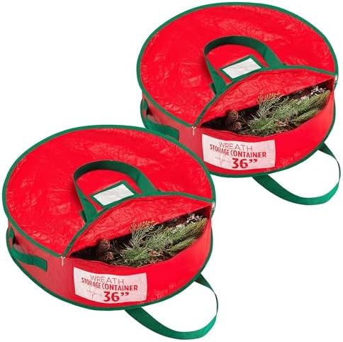 Handy Laundry Christmas Wreath Storage Bag - 2-PACK Durable, Tarp Material, Zipper, Sturdy Carry Handle, Dust, Pest Protection - Ideal Home, Garage Organization for Holiday Wreath Decorations (36") by Handy+Laundry