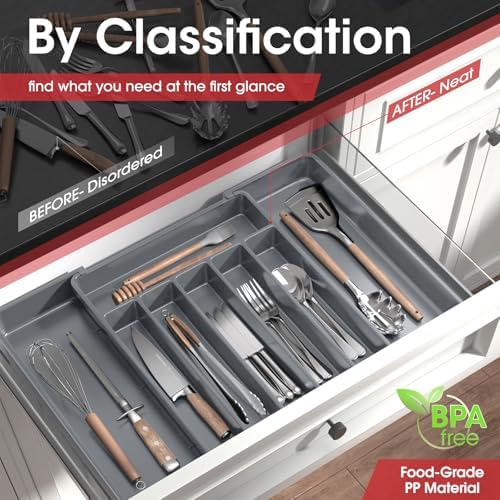 Aujen Silverware Drawer Organizer, Adjustable Utensil Cutlery Tray - Image 2