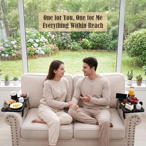 Nnewvante 2 Pack Couch Arm Table, Bamboo 3-in-1 Couch Cup Holder Tray,Black - Image 2