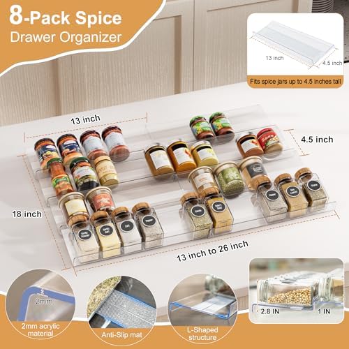 Spice Drawer Organizer Insert, 13"-26" Seasoning Organization, 8 Pcs - Image 5