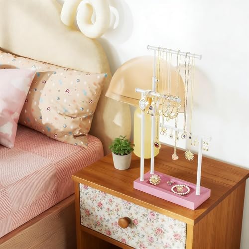 SRIWATANA Pink & White Extra Tall Necklace Holder, Jewelry Display Stand - Image 2