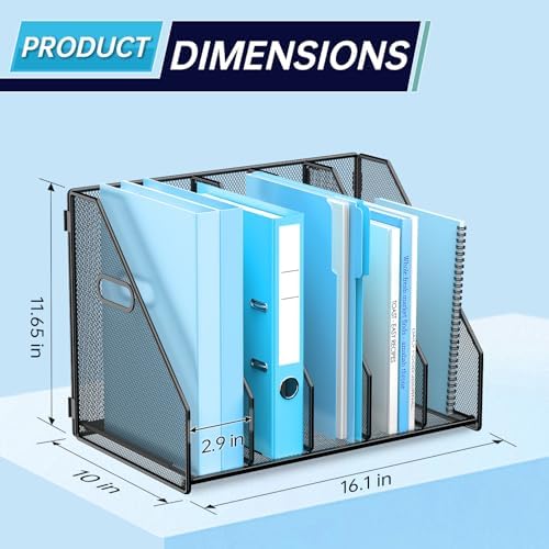 MINDEPOT Desk File Organizer Folder Holder with 5 Vertical for Office Black - Image 3