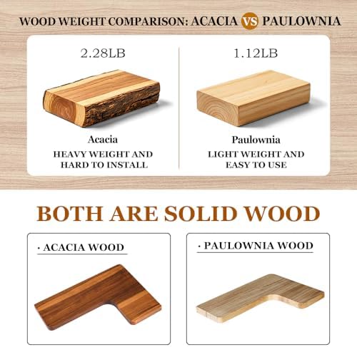 Floating Corner Shelves, Wall Shelf Set of 2, Shelves for Wall Storage, Solid Wood Shelves for Storage, Wall Mount Wooden Display Shelf for Bathroom Bedroom Kitchen Garage (Acacia 2pcs) - Image 6