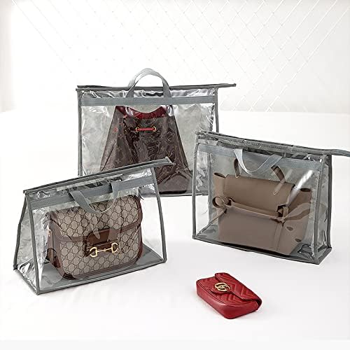 4 Pack Handbag Dust Bags Clear Purse Storage Organizer for Closet, Zipper Hanging Storage Bag for Handbags, Grey - Image 2