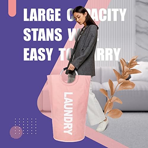 Caroeas 95L Pro Large Laundry Basket (13 Colors), Waterproof Laundry Hamper, Laundry Bag with Padded Handles, Clothes Hamper Stands Up Well, Collapsible Laundry Basket Easy Storage (Pink) - Image 3