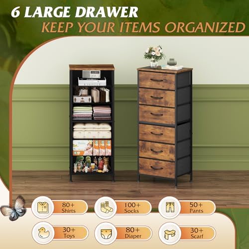 WLIVE Tall Dresser for Bedroom, 6 Drawer Dresser, Rustic Brown - Image 5