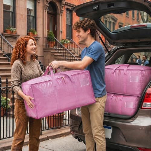 Wide-Top-Opening Moving Bags Heavy Duty,Extra Large Moving Bags for Travel/College Packing/Storage/Organization/Seasonal Clothes & Bedding Storage,Moving Supplies Bins (Pink,12Pcs) - Image 6