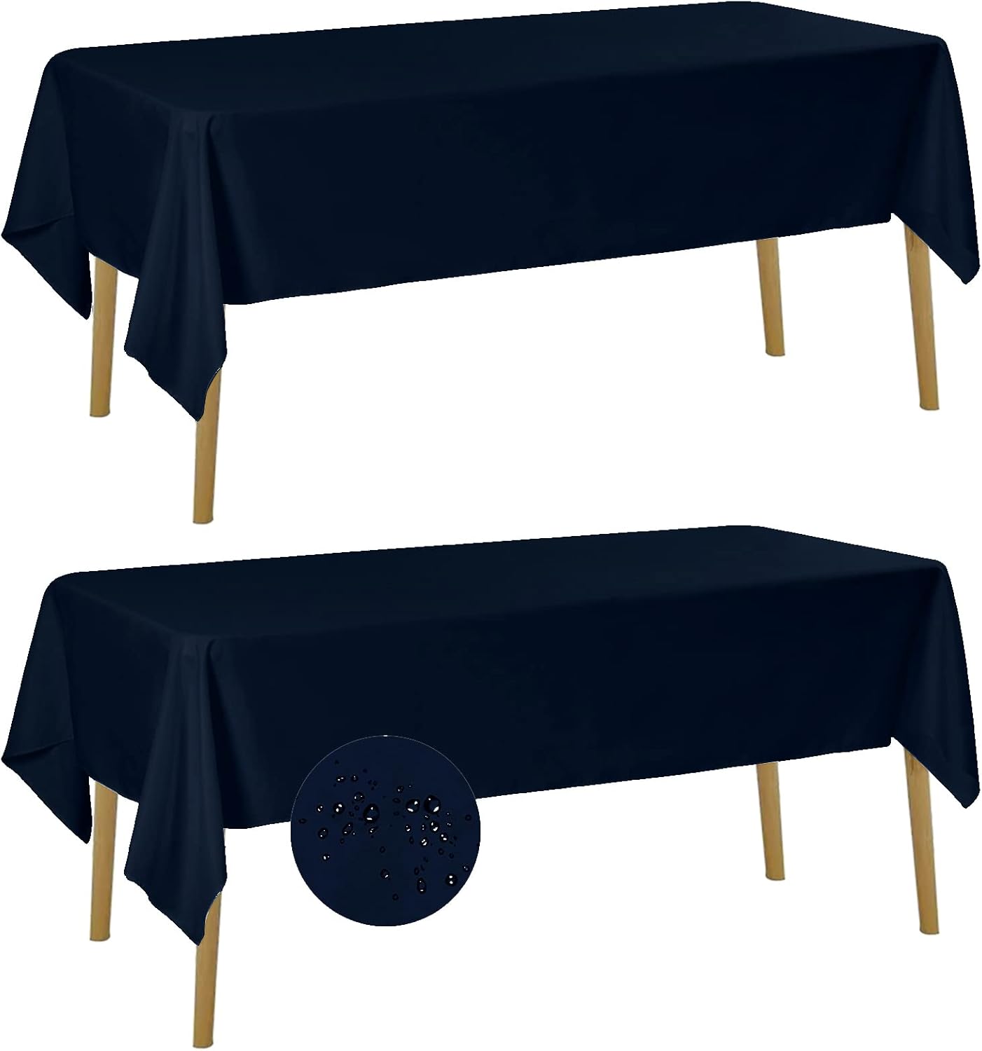 Fokitut 2 Pack Waterproof Rectangle Tablecloth, 60x84 Inch, Stain Resistant and Wrinkle Polyester Table Cloth, Fabric Table Cover for Kitchen Dining, Wedding, Party, Holiday Dinner-Navy
