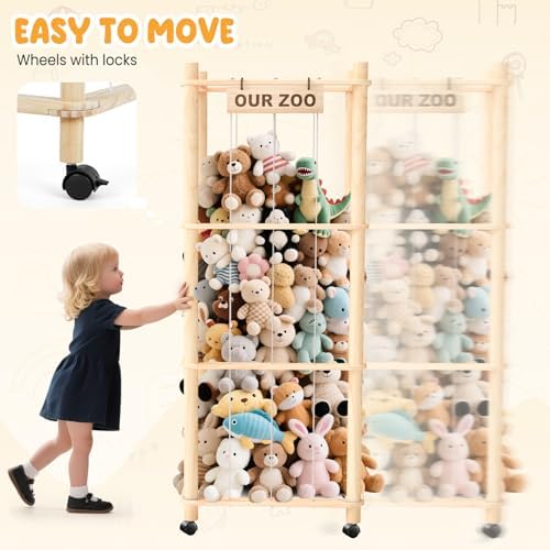 Stuffed Animal Zoo Organizer with Wheels, Plush Storage Cage - Image 5