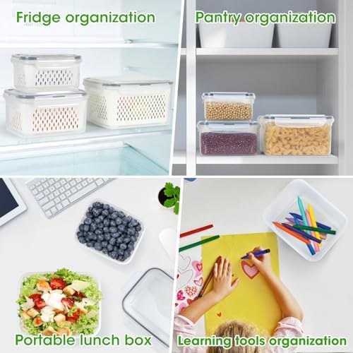 TBMax Fruit Storage Containers for Fridge, 6 Pcs Produce Saver with Colander for Rinsing, Berry Containers Lettuce Keeper Refrigerator Organizers Airtight Food Storage with Lid - Image 4