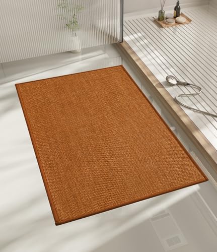 chakme Bathroom Rugs Mat 24x17, Ultra Thin Non Slip Bath Mat Small Quick Dry Absorbent Bath Mat for Bathroom, (Orange, 24"x17") by CHAKME