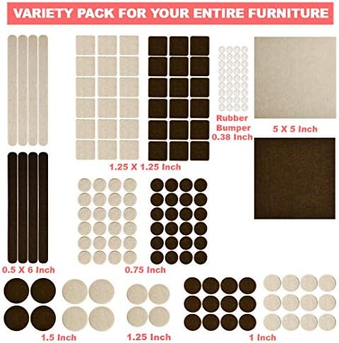 165 Piece Two Colors - Variety Size Furniture Felt Pads. Self Adhesive Pads with Transparent Noise Reduction Bumpers. Floor Protectors for Hardwood & Laminate Flooring-165 Piece - Image 2