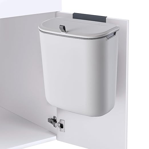 ELPHECO Compost Bin, 2.5 Gallon Hanging Trash Can with Lid, Kitchen Cabinet Door Under Sink Plastic Garbage Can Wall Mounted Slide Open, White - Image 5