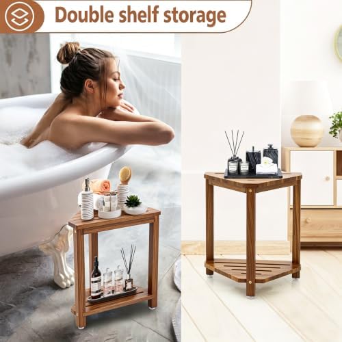 IBosins Corner Shower Stool 16.1in Small Bench Storage Shelf Natural Finish - Image 4