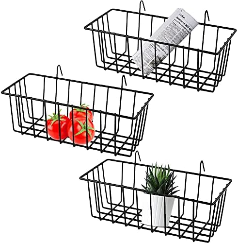 Gddochn 3 Pack Grid Panel Hanging Wire Basket, Storage and Display Basket for Wall, Kitchen, Home Decor Supplies, Potted Plants, Black by Gddochn