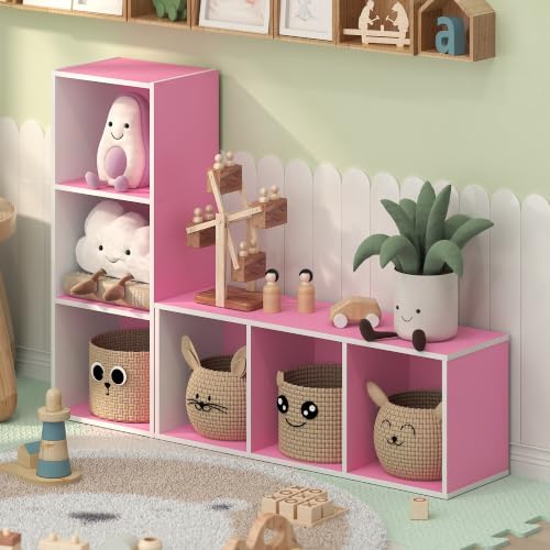 Furinno LUDER 3-Cube Book Shelf, Kids Bookshelf, Toy Storage, White/Pink - Image 4