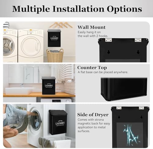 Fantasyon Magnetic Lint Bin with Lint Brush for Laundry Room Decor Farmhouse Rustic Metal Wall Mounted Lint Box Holder Keeper Organization Lint Trash Can with lid for Dryer (black) - Image 3