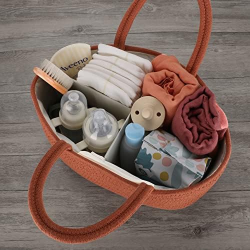 XUANGUO Cotton Rope Baby Diaper Caddy Organizer Basket with handles Rust - Image 6