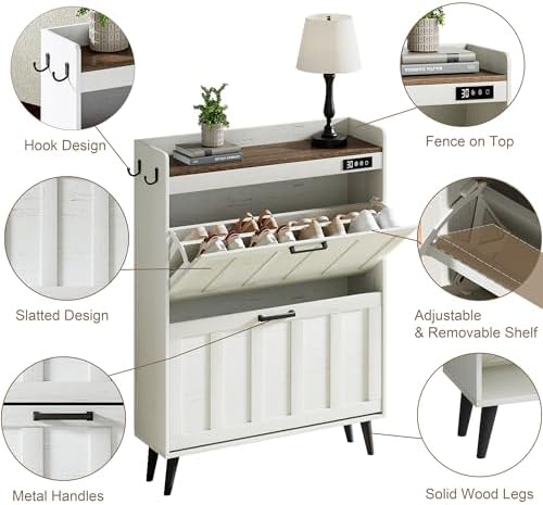 ChooChoo Shoe Storage Cabinet with 2 Flip Drawers for Entryway - Image 4