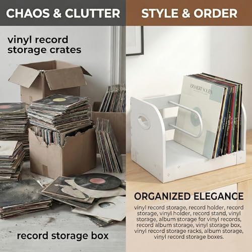 Vinyl Record Storage Rack for 65 LPs, Vinyl Record Album Holder Heavy-Duty Record Storage Shelf with Handles, Record Holder, Multi-Purpose Organizer - Image 3