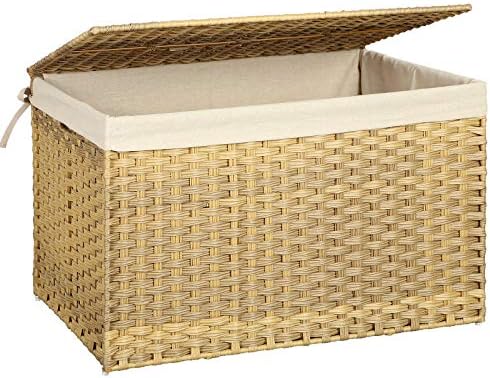 SONGMICS Woven Storage Basket with Lid, 42.3 Gallon (160L), Foldable by SONGMICSbySONGMICSHOME