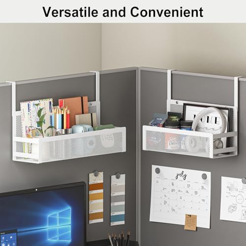 Hanging Bathroom Baskets Fine Mesh Wire Storage Basket Over Cabinet Door Organizer No Drilling Required for Kitchen Bathroom Office, 2 Larges, White - Image 5