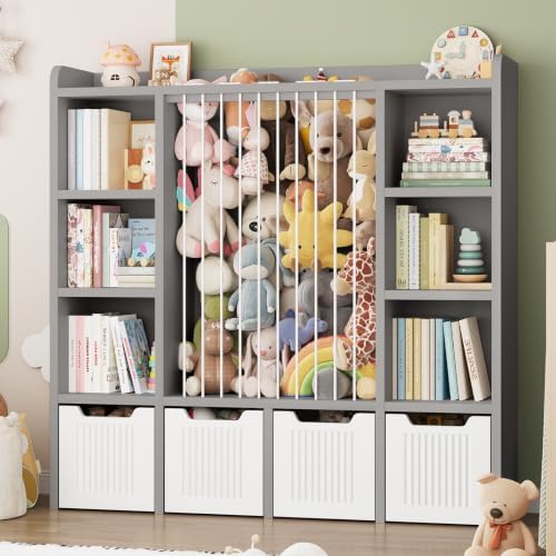 ONBRILL 3-in-1 Toy & Stuffed Animal Storage, 4 Movable Toy Chest, Grey by ONBRILL