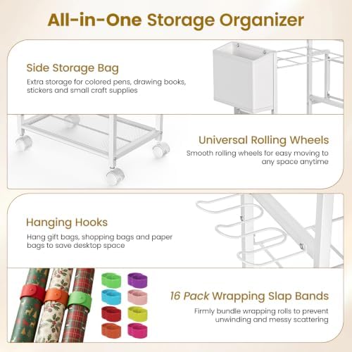 Lewondr Wrapping Paper Organizer Storage, Rolling Gift Wrap Storage Stand - Image 3