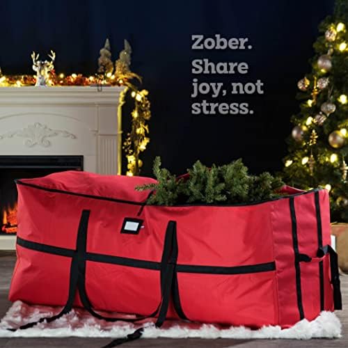 ZOBER Wide Christmas Tree Storage Bag - Maximum Accessibility - Fits 9 Ft Trees - 600D Oxford Fabric Christmas Tree Bag For Storage Box For Xmas - Strong, Durable Straps & Handles - Card Slot - Red - Image 2