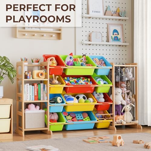 Toy Storage Organizer with Bookshelf and Stuffed Animal Storage - Kids Playroom Organization with 3 Shelves and 12 Bins - Toddler Living Room Toy Box for Collections - Nursery Bedroom Decor Essential - Image 3