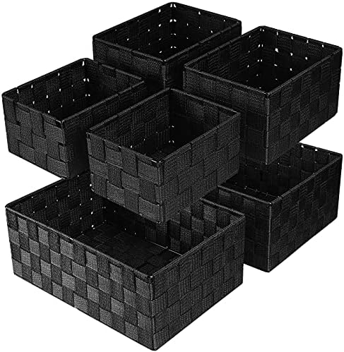 Storage Baskets: 6 Pack Stackable Woven Storage Bins, Black by Uvellgift