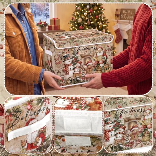 Briwooody Vintage Christmas Storage Bin with Lid and Carrying Handle Christmas Gingerbread Man Foldable Storage Box Large Xmas Decorative Collapsible Container Basket for Organizing Closet Home Gift - Image 5