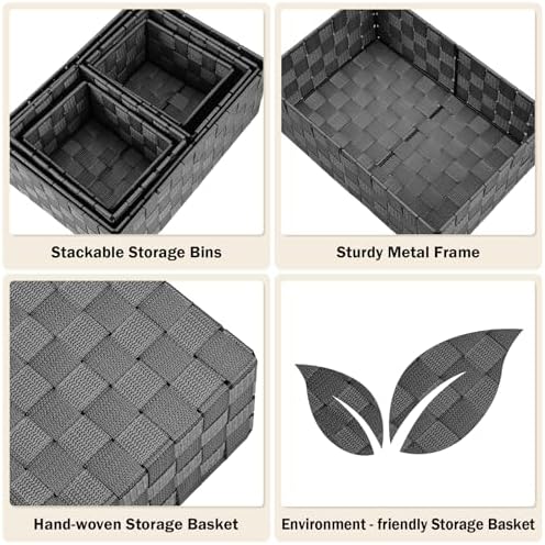 Storage Baskets: 6 Pack Stackable Woven Storage Bins, Black - Image 4