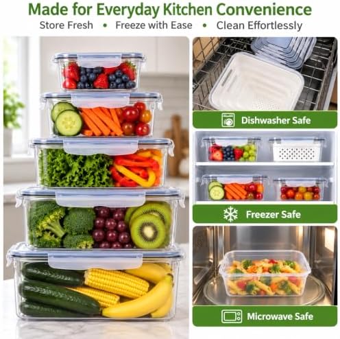 5 Pack Large Fruit Storage Containers for Fridge with Removable Colander - Image 6