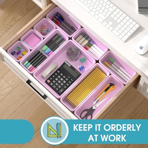 16 PCS Drawer Organizer Set, 4 Size Makeup Drawer Divider Organizer With Non-Slip Pads, Interlocking Plastic Storage Bins for Office,Jewelry Vanity,Gadgets, Bathroom,Kitchen, Purple - Image 4