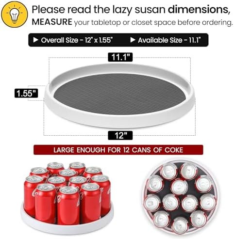 2 Pack, 12-Inch Non-Skid Lazy Susan Organizers - Turntable Rack for Pantry Organization and Storage, Kitchen, Fridge, Cabinets, Bathroom Makeup Vanity Countertop, Under Sink Organizing, Spice Rack - Image 2
