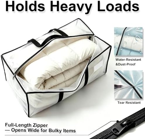 24 GAL Heavy Duty Moving Bags Clear see-through 8 Pack - Backpack Straps & Handles, Large Zipper Storage Bags for Clothes, Water-Resistant College Dorm & Moving Essentials - Image 4