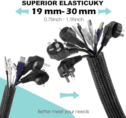 AGPTEK Cable Sleeve, 20ft - 1.2 inch Cable Management Cord Hider, Black - Image 3