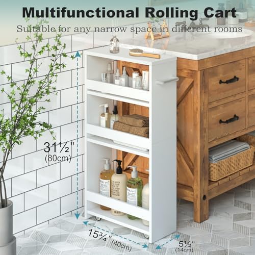 MARTY Slim Rolling Storage Cart, Wood Utility Kitchen Bathroom Laundry Cart - Image 5